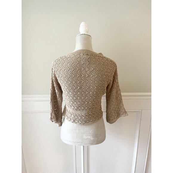 George Tan Crochet Knit Tie-Front Crop Cardigan M - Picture 3 of 4